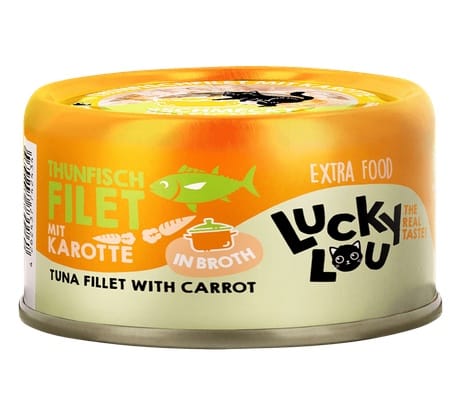 ⁨Lucky Lou Extrafood Tuńczyk i marchewka w bulionie puszka 70g⁩ w sklepie Wasserman.eu