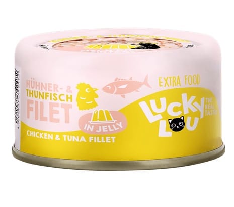 ⁨Lucky Lou Extrafood Tuńczyk i kurczak w galaretce puszka 70g⁩ w sklepie Wasserman.eu