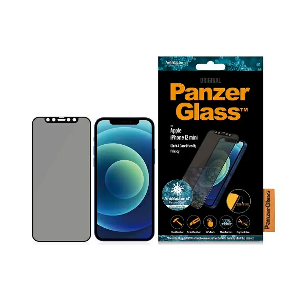 ⁨Protective Glass E2E Super+ iPhone 12 Mini Case Friendly AntiBacterialMicrofracture Privacy⁩ at Wasserman.eu