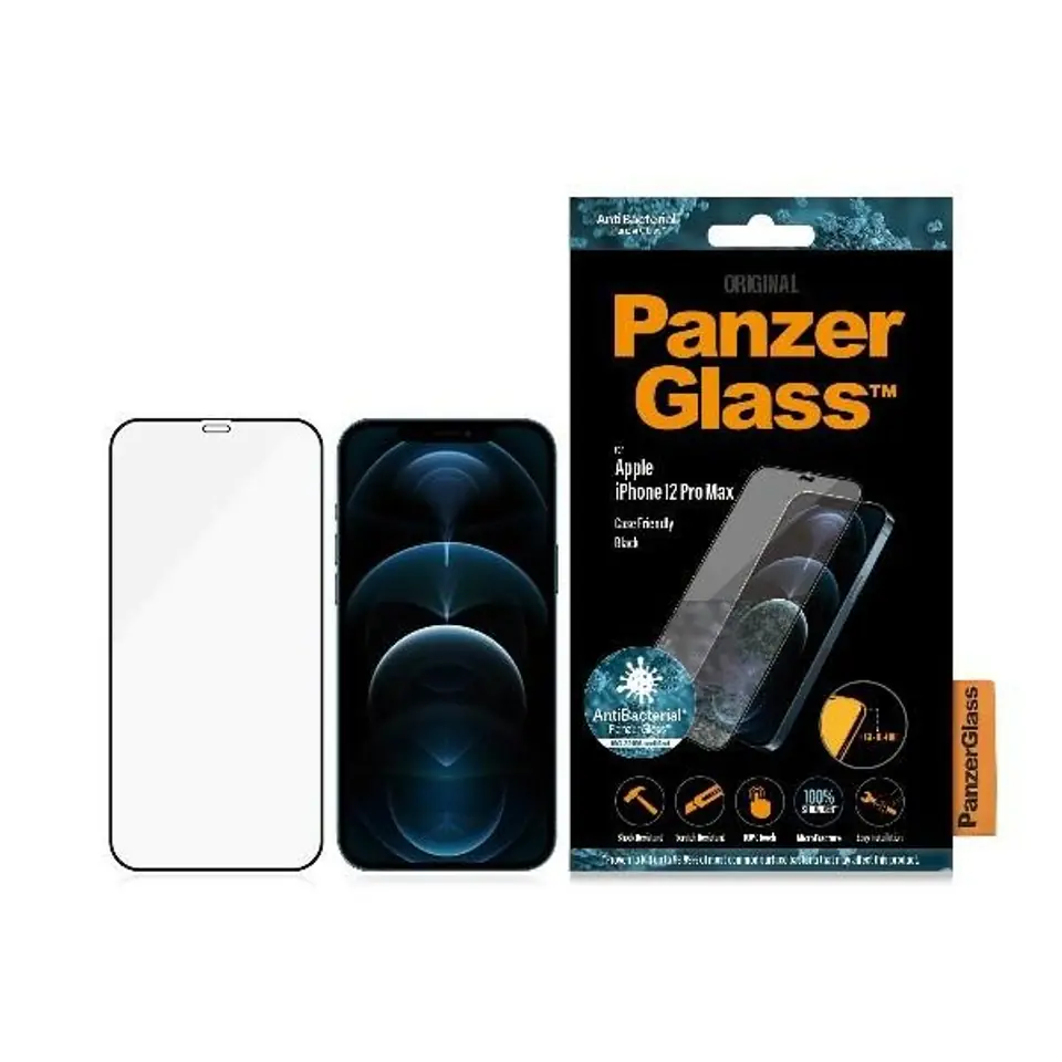 ⁨PanzerGlass Pro E2E Super+ iPhone 12 Pro Max Case Friendly AntiBacterial Microfracture black/black⁩ at Wasserman.eu