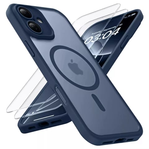 ⁨3w1 Zestaw Etui Hybrydowe + Szkło hartowane do Apple iPhone 16 obudowa ochronna Hybrydowe MagSafe z ochroną obiektywu case na telefon Alogy 3in1 Case Pack Granatowe⁩ w sklepie Wasserman.eu