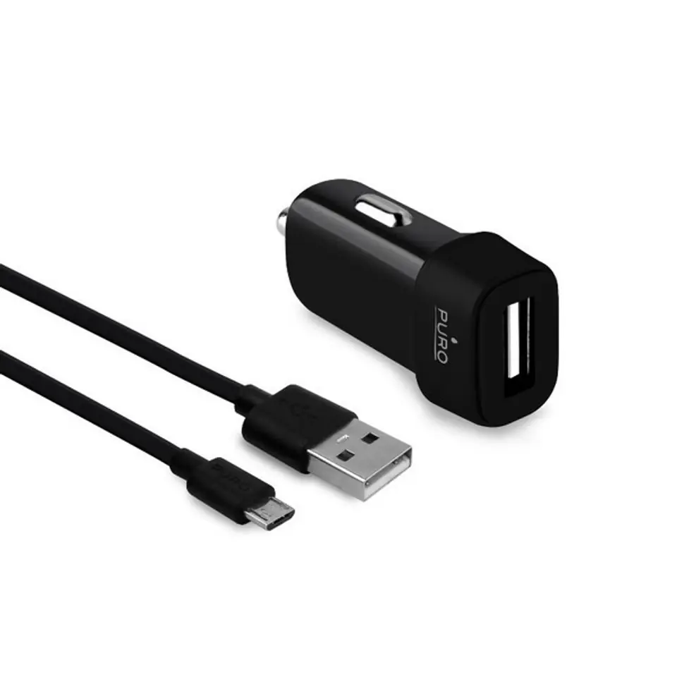 ⁨Puro Ładowarka sam. 1xUSB 1A z kablem MicroUSB czarna/black MCHUSBMICROCBLK⁩ w sklepie Wasserman.eu