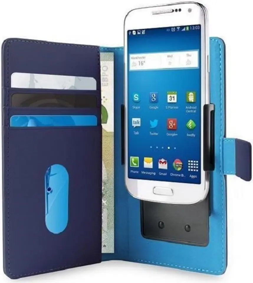 ⁨PURO Smart Wallet XL universal case blue/blue 5.1" with photo holder and pockets for cards and money UNIWALLET3BLUEXL⁩ at Wasserman.eu