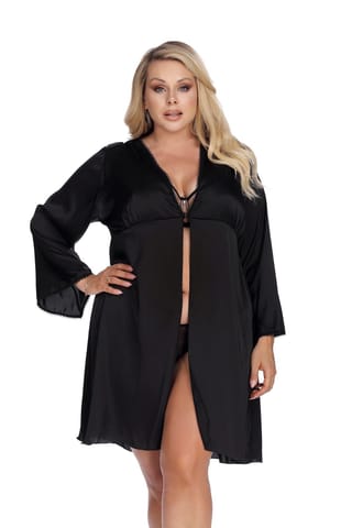 ⁨LAURA black robe (czarny szlafrok) (kolor czarny, rozmiar L+)⁩ w sklepie Wasserman.eu