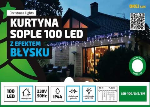 ⁨Kurtyna Sople LED 4,25 m • 100 LED • z błyskiem • na zewnątrz • możliwość łączenia • oświetlenie świąteczne NR 0210⁩ w sklepie Wasserman.eu