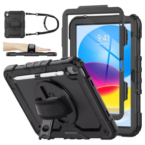 ⁨Etui ochronne Alogy Pirate Armor stojak pasek case obudowa do Apple iPad (10 Gen.) 2022 10.9" Czarne⁩ w sklepie Wasserman.eu