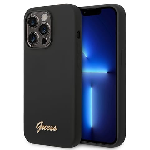 ⁨Guess GUHCP14XSLSMK iPhone 14 Pro Max 6,7" black/black hard case Silicone Vintage Gold Logo⁩ at Wasserman.eu