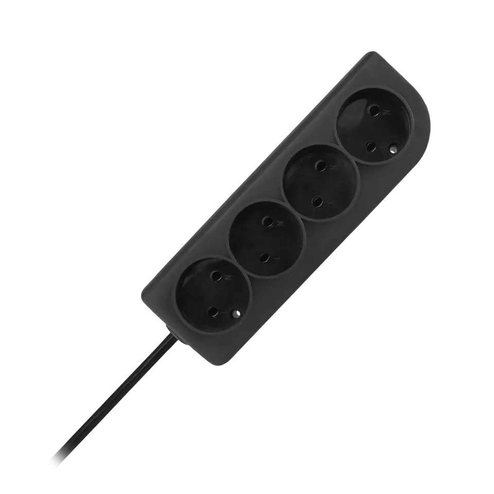 ⁨Extension cable without grounding 2x1mm 4 sockets 3m black PSN-43-2⁩ at Wasserman.eu