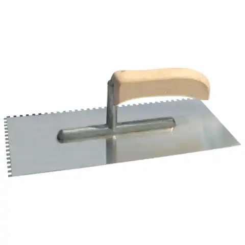 ⁨Stainless steel trowel 270*130mm, tooth 4*4mm, handle otw., alu foot⁩ at Wasserman.eu