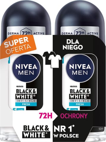 ⁨NIVEA MEN Antyperspirant w kulce Black & White Invisible Fresh DUO 2x50 ml⁩ w sklepie Wasserman.eu