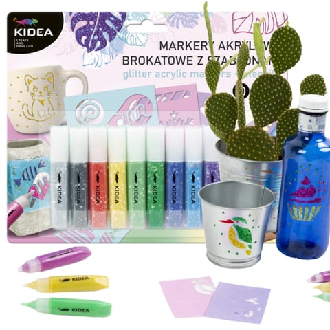 ⁨KIDEA ACRYLIC MARKERS GLITTER 10 wheels + templates⁩ at Wasserman.eu