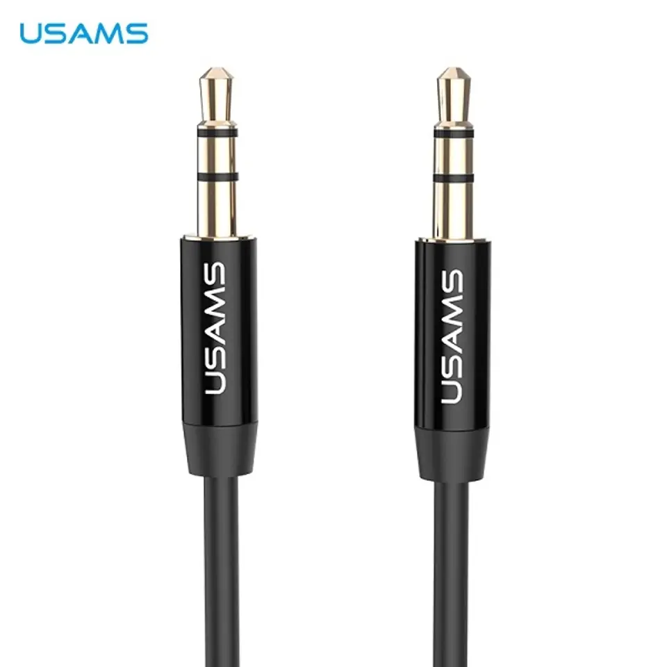 ⁨USAMS Adapter audio jack 3,5m - 3,5m 1m czarny/black YP101 (YP-01)⁩ w sklepie Wasserman.eu