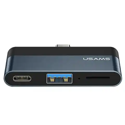 ⁨USAMS Adapter HUB USB 3.0/USB-C/Micro SD szary/grey SJ491HUB01 (US-SJ491)⁩ w sklepie Wasserman.eu