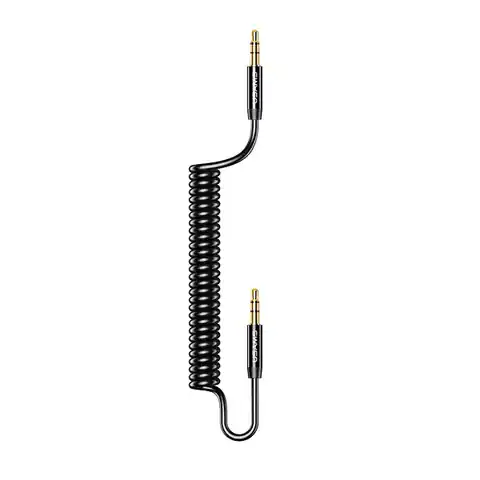 ⁨USAMS Adapter Spring audio jack 3,5mm -3,5mm 1,2m czarny/black SJ256YP01 (US-SJ256)⁩ w sklepie Wasserman.eu