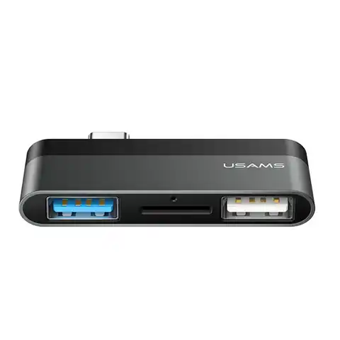 ⁨USAMS Adapter USB-C Mini HUB 2xUSB +Micro SD szary/grey SJ463HUB01 (US-SJ463)⁩ w sklepie Wasserman.eu