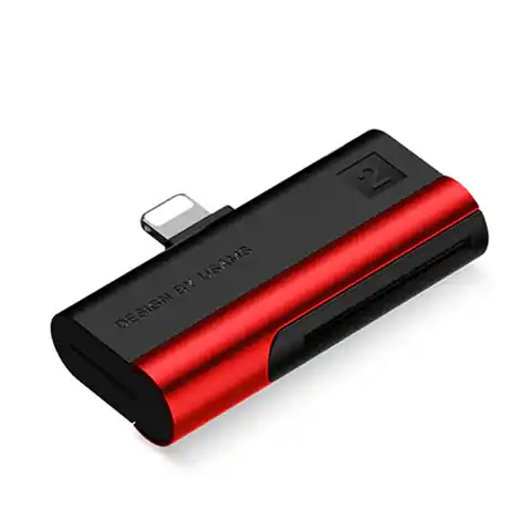 ⁨USAMS SD/microSD Card Reader with lightning red/red connector SJ430DKQ02 (US-SJ430)⁩ at Wasserman.eu