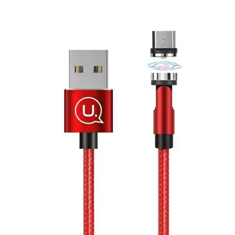 ⁨USAMS Kabel magnetyczny U59 microUSB 2.1A Fast Charge 1m pleciony czerwony/red SJ474USB02 (US-SJ474) regulowany kąt⁩ w sklepie Wasserman.eu