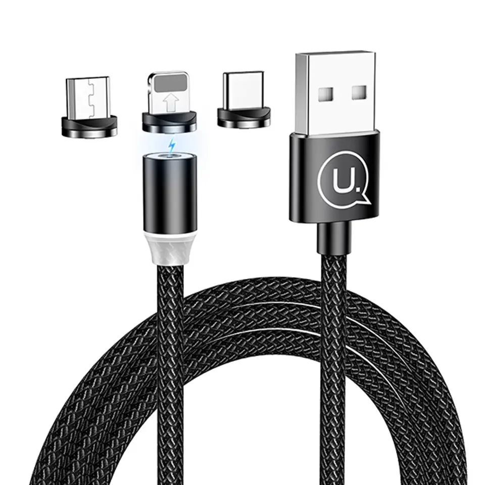 USAMS Magnetic Cable U-Sure 3in1 1m black/black (lightning/microUSB/USB-C) SJ438USB01 (US-SJ438) at Wasserman.eu