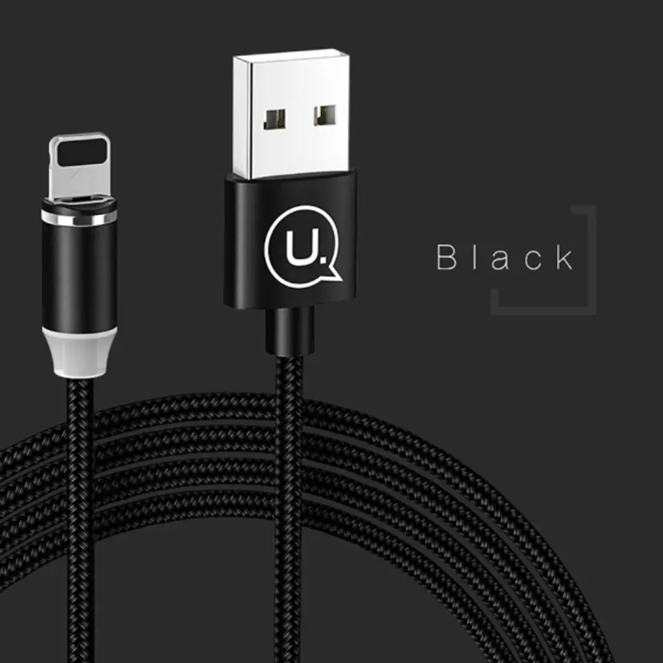 ⁨USAMS Kabel magnetyczny U-Sure lightning 1m 2.1A pleciony czarny/black SJ292USB01 (US-SJ292)⁩ w sklepie Wasserman.eu