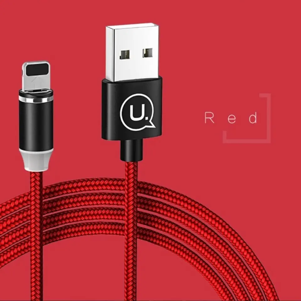 ⁨USAMS Magnetic cable U-Sure lightning 1m 2.1A braided red/red SJ292USB02 (US-SJ292)⁩ at Wasserman.eu