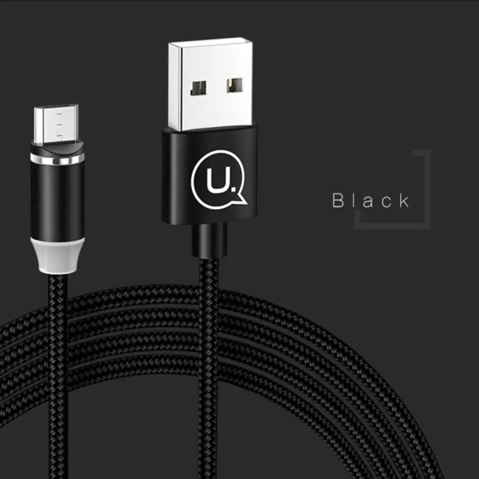 ⁨USAMS Magnetic cable U-Sure microUSB 1m 2.1A braided black/black SJ294USB01 (US-SJ294)⁩ at Wasserman.eu