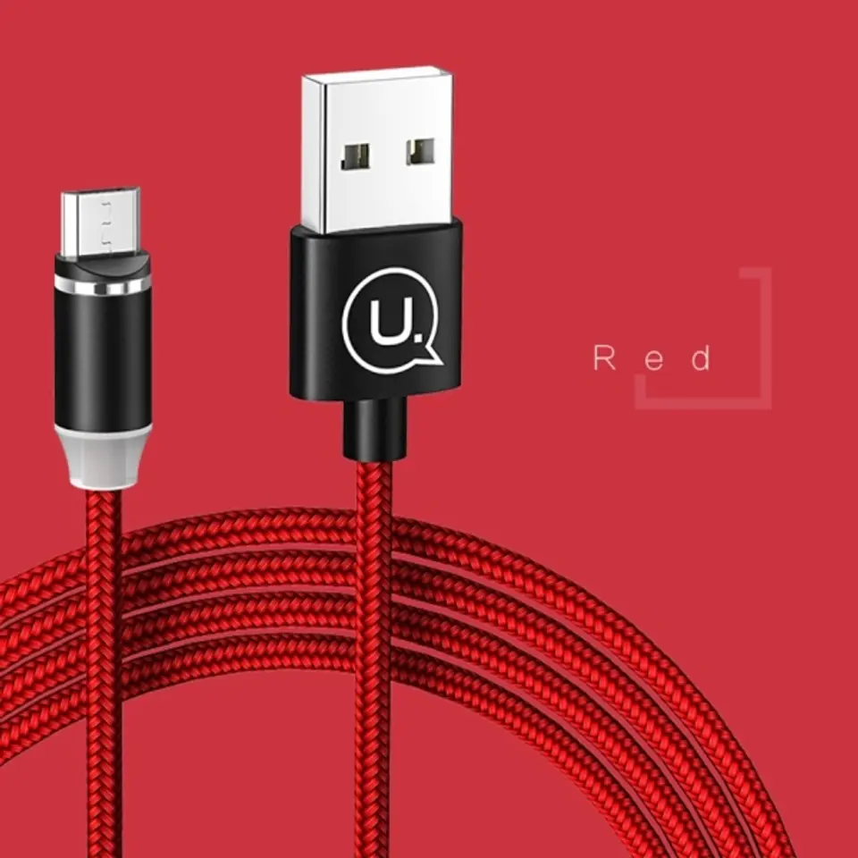 ⁨USAMS Magnetic cable U-Sure microUSB 1m 2.1A braided red/red SJ294USB02 (US-SJ294)⁩ at Wasserman.eu