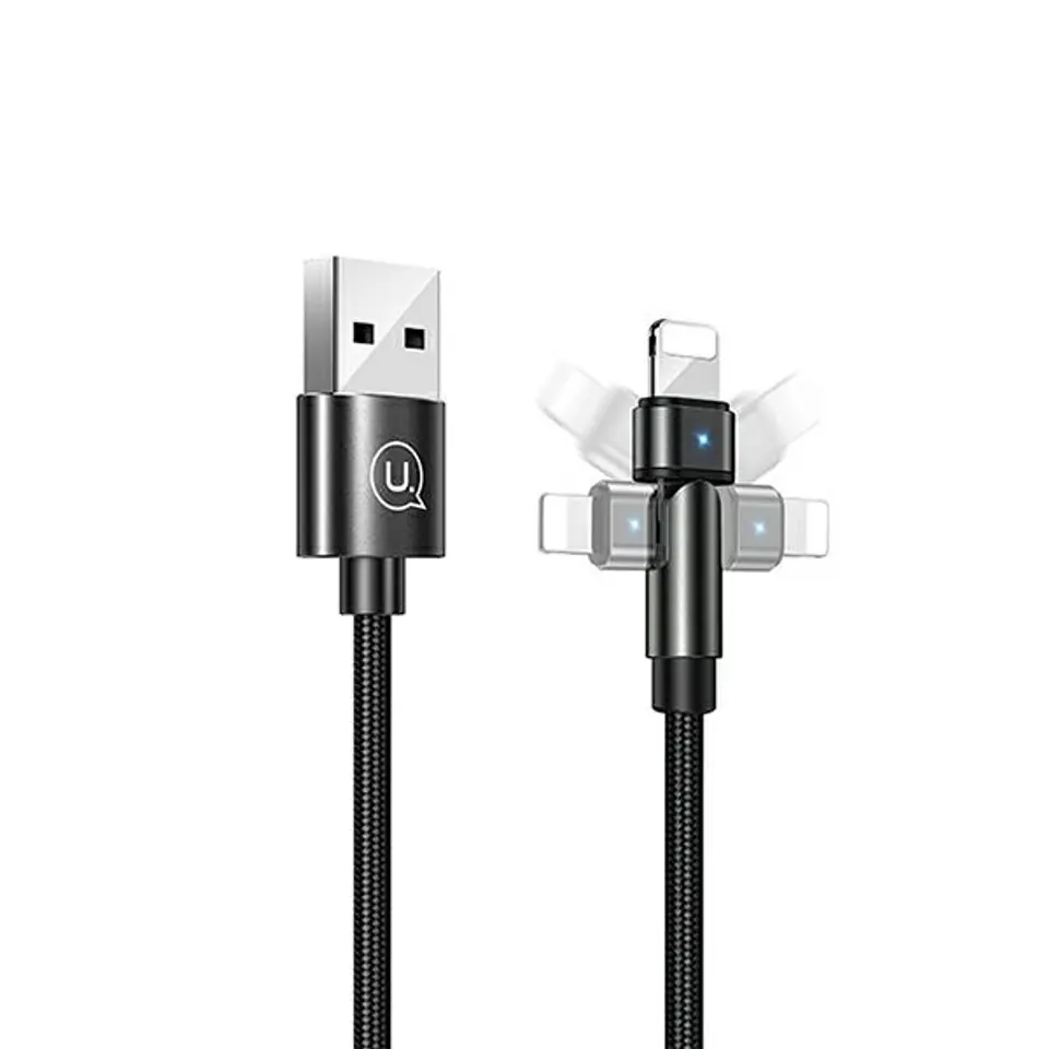 ⁨USAMS Braided swivel cable U60 2A Lightning black/black 1m SJ476USB01 (US-SJ476)⁩ at Wasserman.eu