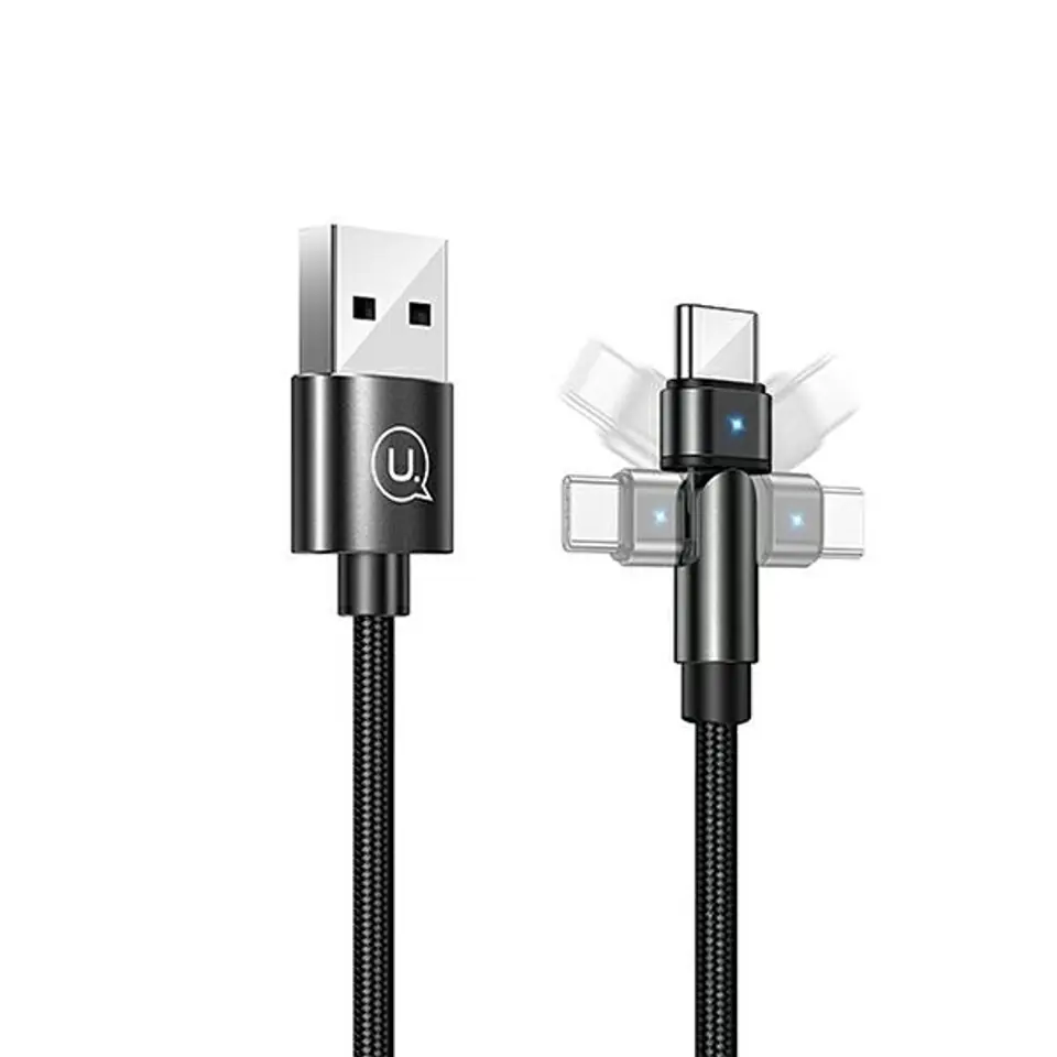 ⁨USAMS Braided Swivel Cable U60 2A USB-C black/black 1m SJ477USB01 (US-SJ477)⁩ at Wasserman.eu