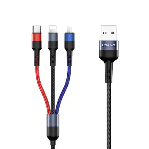 ⁨USAMS Kabel pleciony U26 3w1 0.35m 2A Fast Charge (lightning/microUSB/USB-C) SJ410USB01 (US-SJ410)⁩ w sklepie Wasserman.eu
