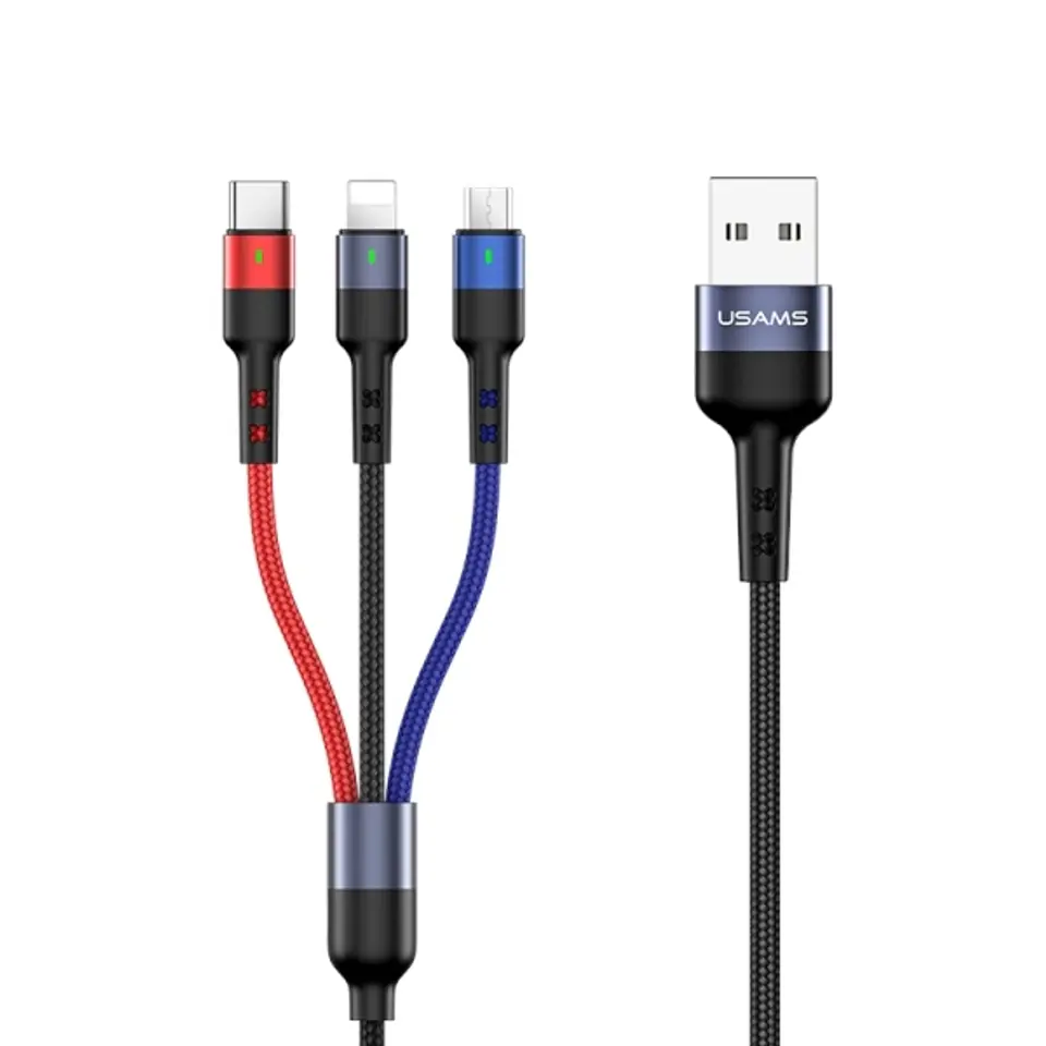 ⁨USAMS Kabel pleciony U26 3w1 0.35m 2A Fast Charge (lightning/microUSB/USB-C) SJ410USB01 (US-SJ410)⁩ w sklepie Wasserman.eu