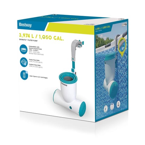 ⁨Filtrująca Pompa basenowa ze Skimmerem Skimatic FlowClear 3974l/h BESTWAY + Filtr wymienny⁩ w sklepie Wasserman.eu