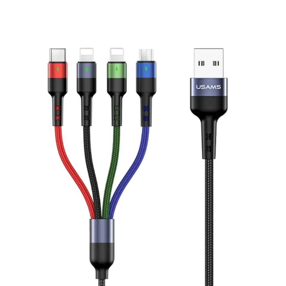 ⁨USAMS Braided Cable U26 4in1 0.35m 2A Fast Charge (2xlightning/microUSB/USB-C) SJ411USB01 (US-SJ411)⁩ at Wasserman.eu