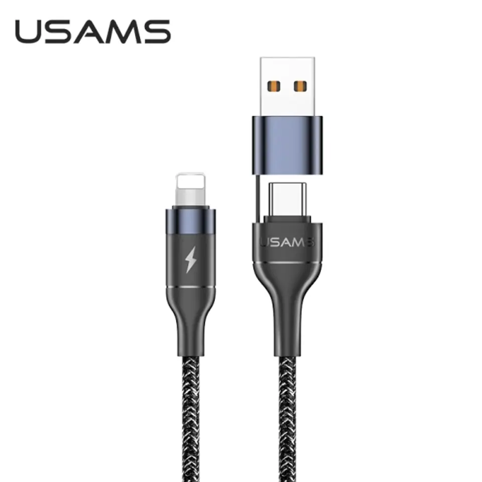 ⁨USAMS Kabel pleciony U31 USB-C/USB na lightning 30W PD Fast Charge czarny/black SJ404USB01 (US-SJ404)⁩ w sklepie Wasserman.eu