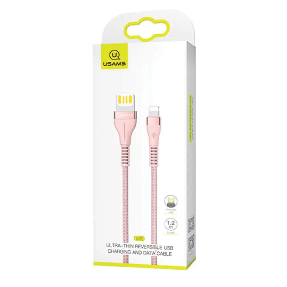 ⁨USAMS Braided cable U33 lightning 1.2m 2A Fast Charging pink/pink SJ360USB03 (US-SJ360)⁩ at Wasserman.eu