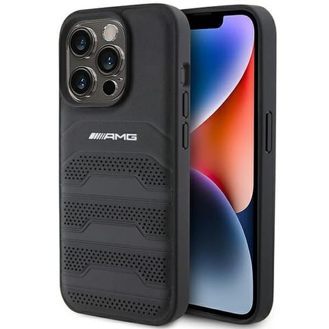 ⁨AMG AMHCP15XGSEBK iPhone 15 Pro Max 6.7"  czarny/black hardcase Leather Debossed Lines⁩ w sklepie Wasserman.eu