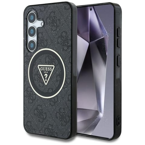 ⁨Etui Guess 4G Glitter Triangle Buttons MagSafe do Samsung Galaxy S25 czarny⁩ w sklepie Wasserman.eu