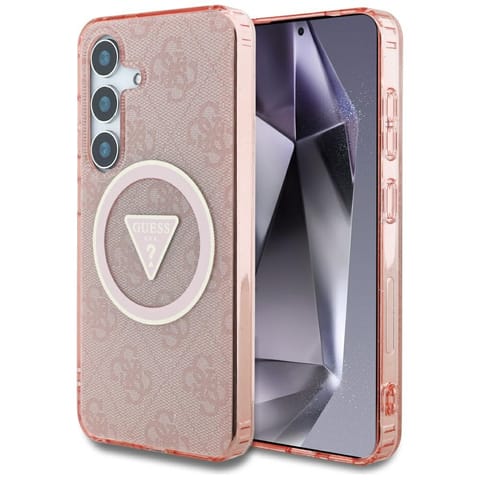 ⁨Etui Guess 4G Glitter Triangle Buttons MagSafe do Samsung Galaxy S25 różowy⁩ w sklepie Wasserman.eu
