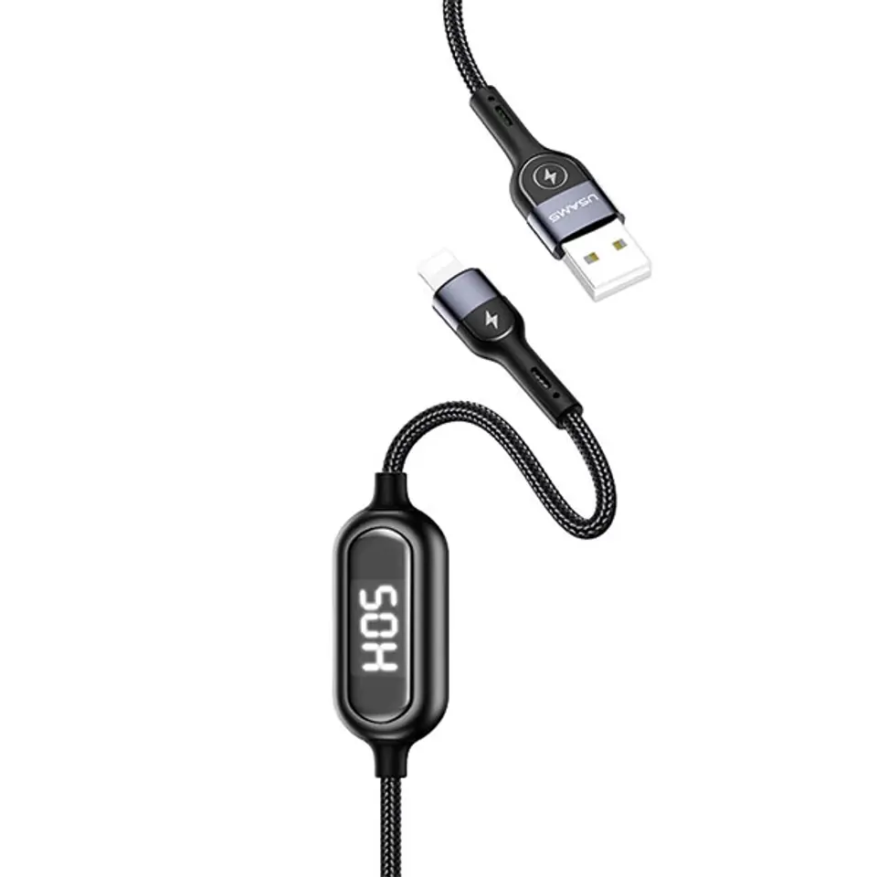 ⁨USAMS Braided Cable U48 lightning 1,2m 2A Fast Charging LED black/black SJ423USB01 (US-SJ423)⁩ at Wasserman.eu