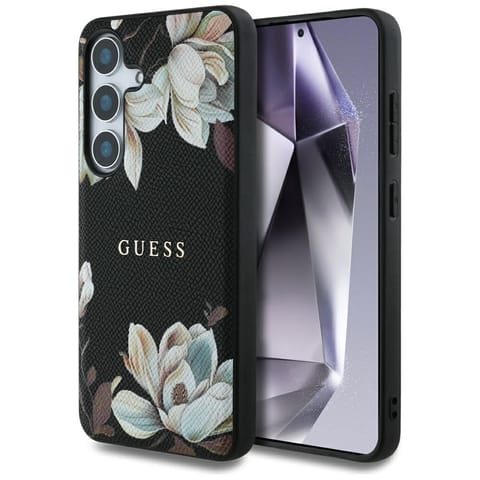 ⁨Etui Guess Grained Printed Flower        Pattern MagSafe do Samsung Galaxy S25 czarny⁩ w sklepie Wasserman.eu
