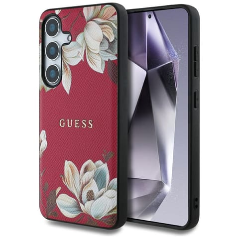 ⁨Etui Guess Grained Printed Flower Pattern MagSafe do Samsung Galaxy S25 fuksja⁩ w sklepie Wasserman.eu