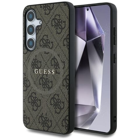 ⁨Etui Guess Leather 4G Colored Ring       Classic Logo MagSafe Samsung Galaxy S25 brązowy⁩ w sklepie Wasserman.eu