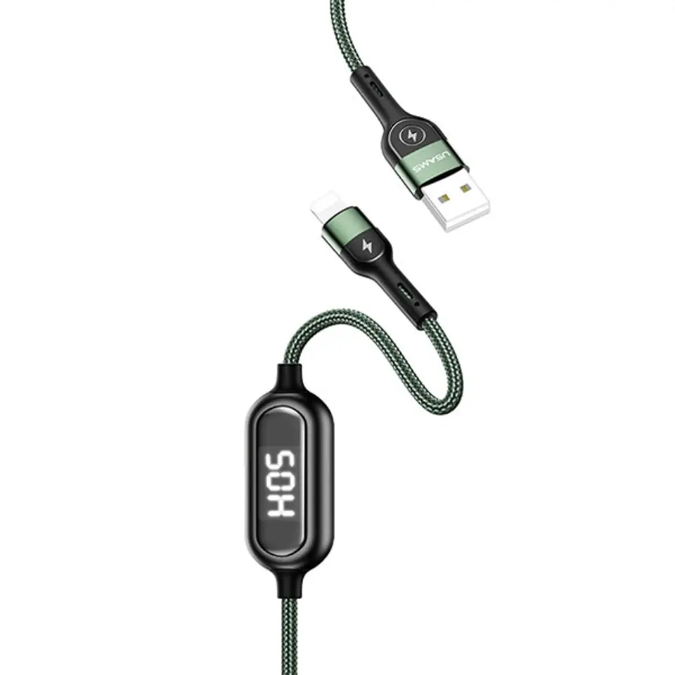 ⁨USAMS Kabel pleciony U48 lightning 1,2m 2A Fast Charging LED zielony/green SJ423USB02 (US-SJ423)⁩ w sklepie Wasserman.eu