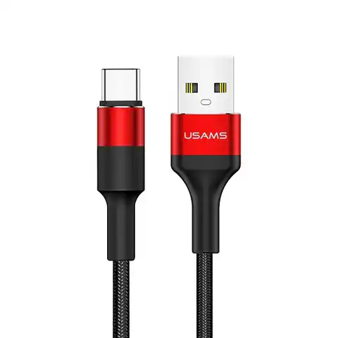 ⁨USAMS Kabel pleciony U5 2A USB-C czerwon y/red 1,2m SJ221TC02 (US-SJ221)⁩ w sklepie Wasserman.eu