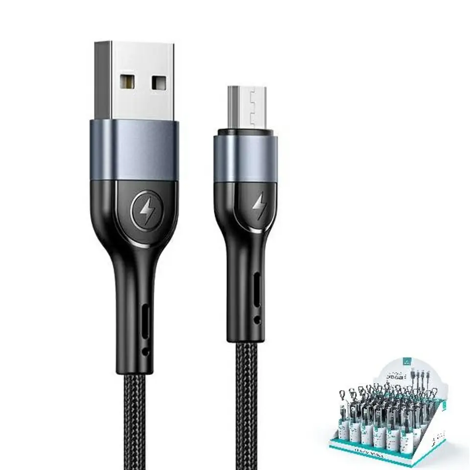 ⁨USAMS Kabel pleciony U55 2A micro USB 1szt. for set U55 czarny/black 1m SJ450ZJ01 (US-SJ450) SJ450USBSG01⁩ w sklepie Wasserman.eu