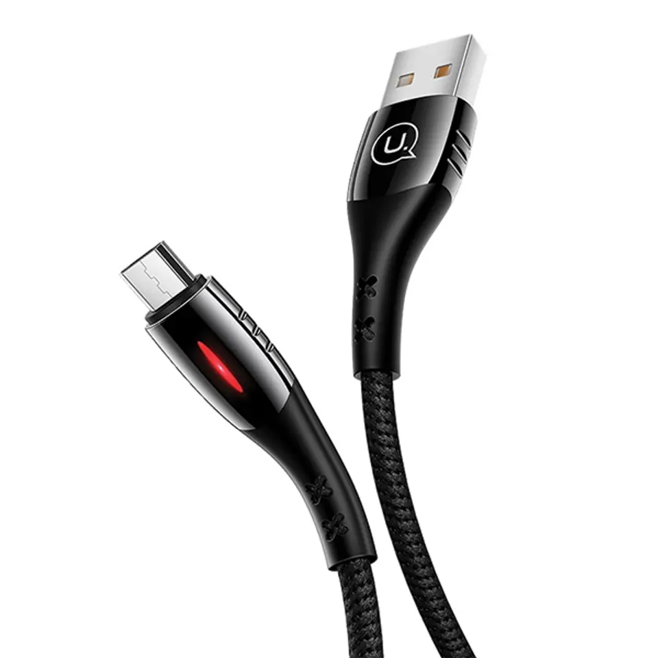 ⁨USAMS Braided Cable U-Tone microUSB 1.2m Power-off 2A Fast Charging black/black SJ346USB01 (US-SJ346)⁩ at Wasserman.eu