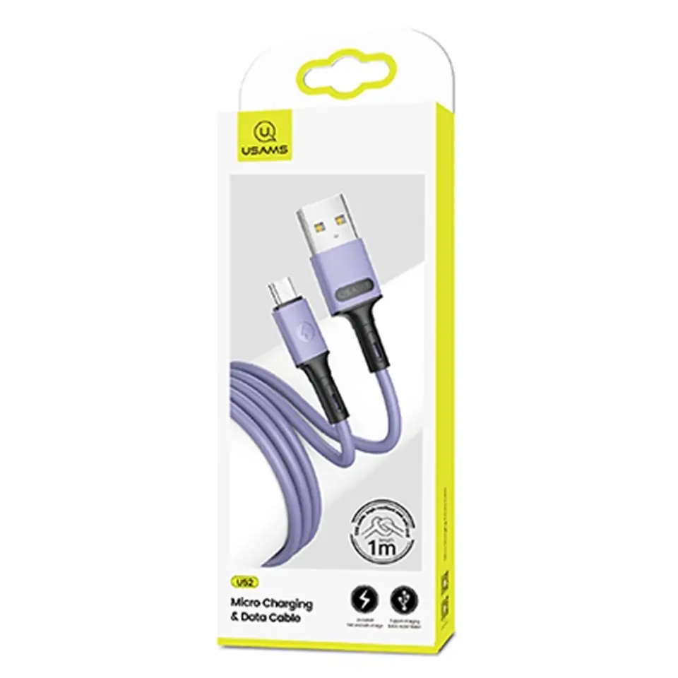 ⁨USAMS Cable U52 microUSB 2A Fast Charge 1m purple/purple SJ435USB04 (US-SJ435)⁩ at Wasserman.eu