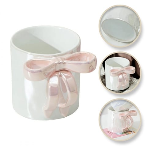 Kubek ceramiczny biały perłowy z różową kokardą 350ml 1szt CUP23 w sklepie Wasserman.eu