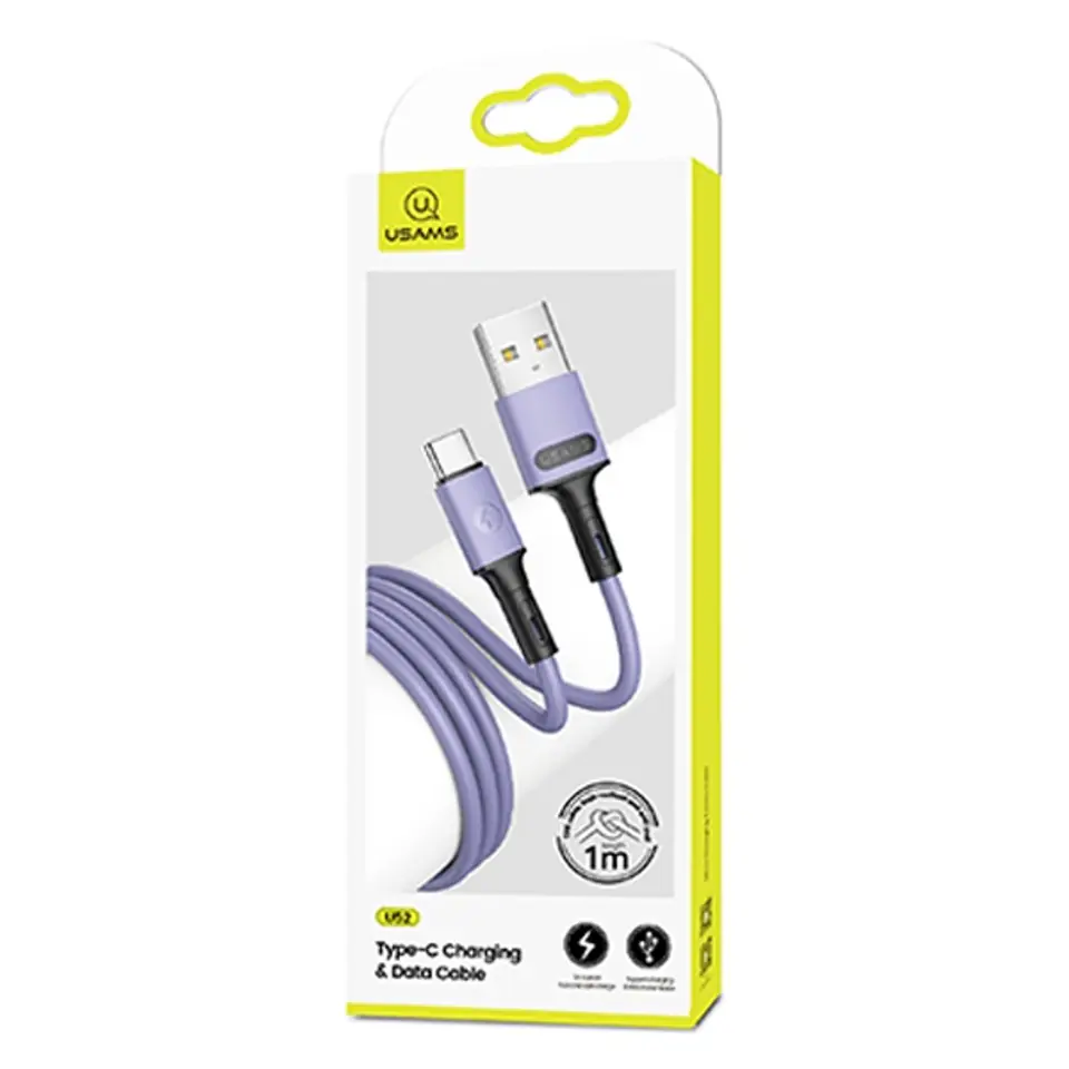 ⁨USAMS Kabel U52 USB-C 2A Fast Charge 1m purpurowy/purple SJ436USB04 (US-SJ436)⁩ w sklepie Wasserman.eu