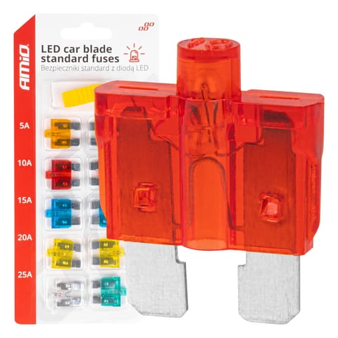 ⁨Bezpieczniki samochodowe standard z diodą led 10 szt. amio-04341⁩ w sklepie Wasserman.eu