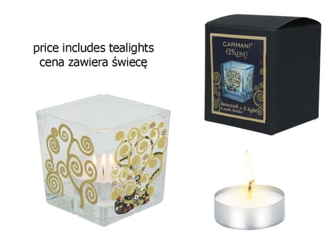 Świecznik szklany + tealight - G. Klimt, Drzewo życia (CARMANI) w sklepie Wasserman.eu